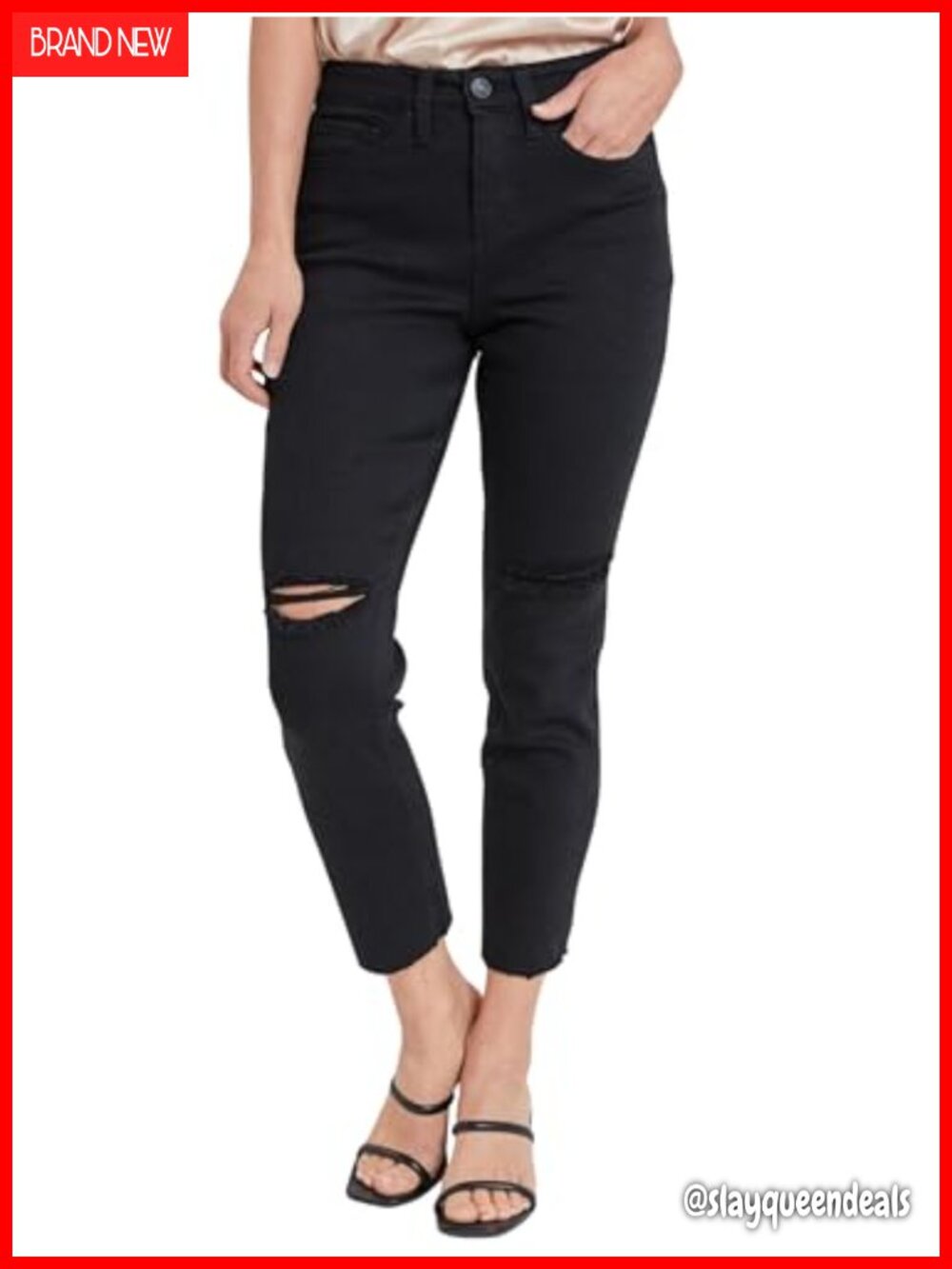 Vintage Wash Straight Ankle Ripped Jeans Frayed Hem High Rise